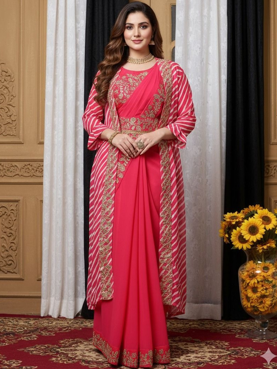 krisha fashion Ethnic Motifs Embroidered Poly Georgette Designer Saree