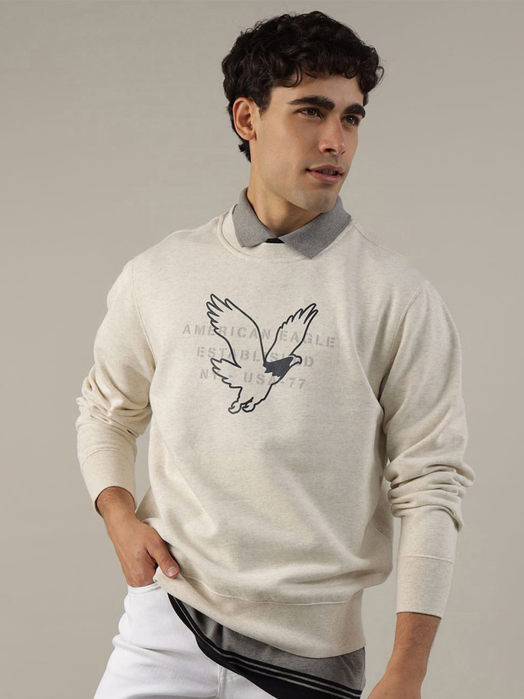 AMERICAN EAGLE OUTFITTERS Printed Pullover Sweatshirt