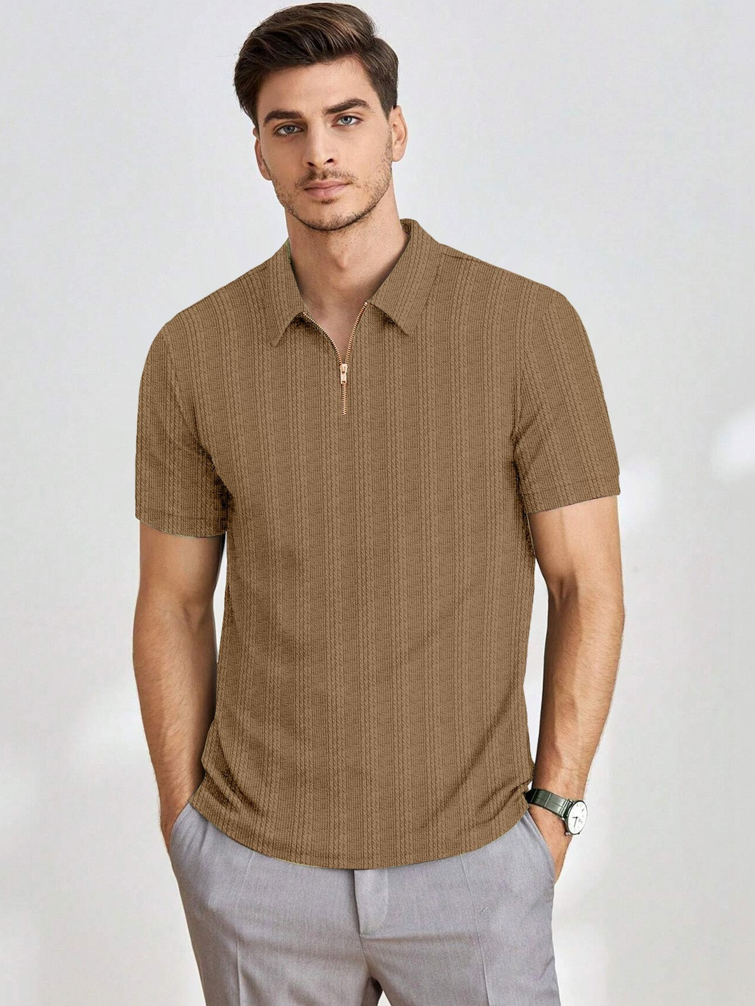 DEKLOOK Men Polo Collar T-shirt