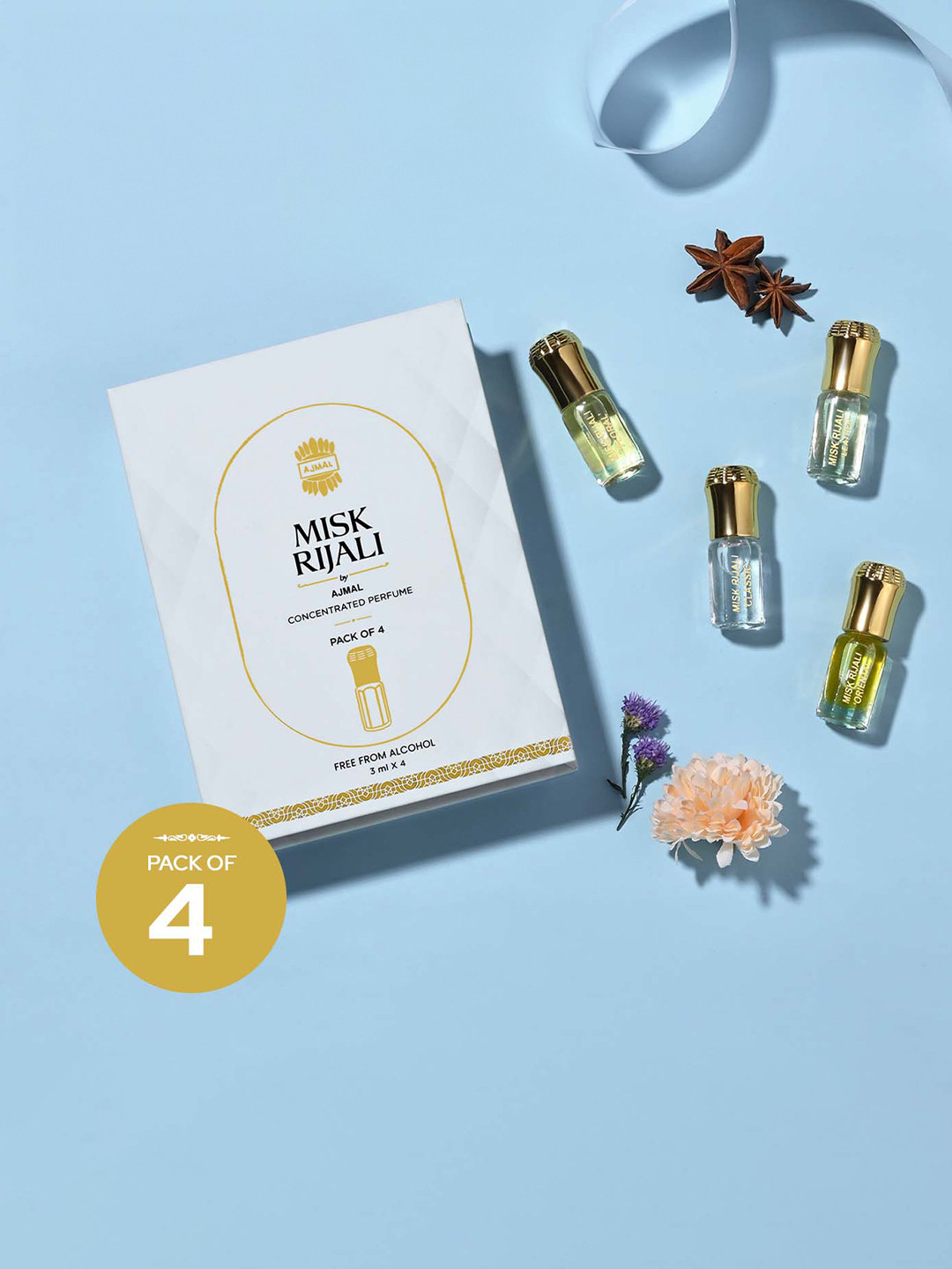 Ajmal Set Of 4 Misk Rijali Leather- Oriental- Floral- Classic Attar - 3 ml Each