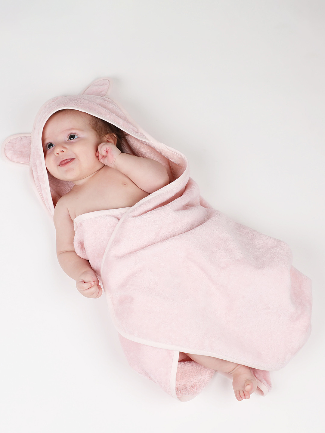 Masilo Hooded Pink Solid Cotton 400GSM Super Soft Baby Thin Bath Towel