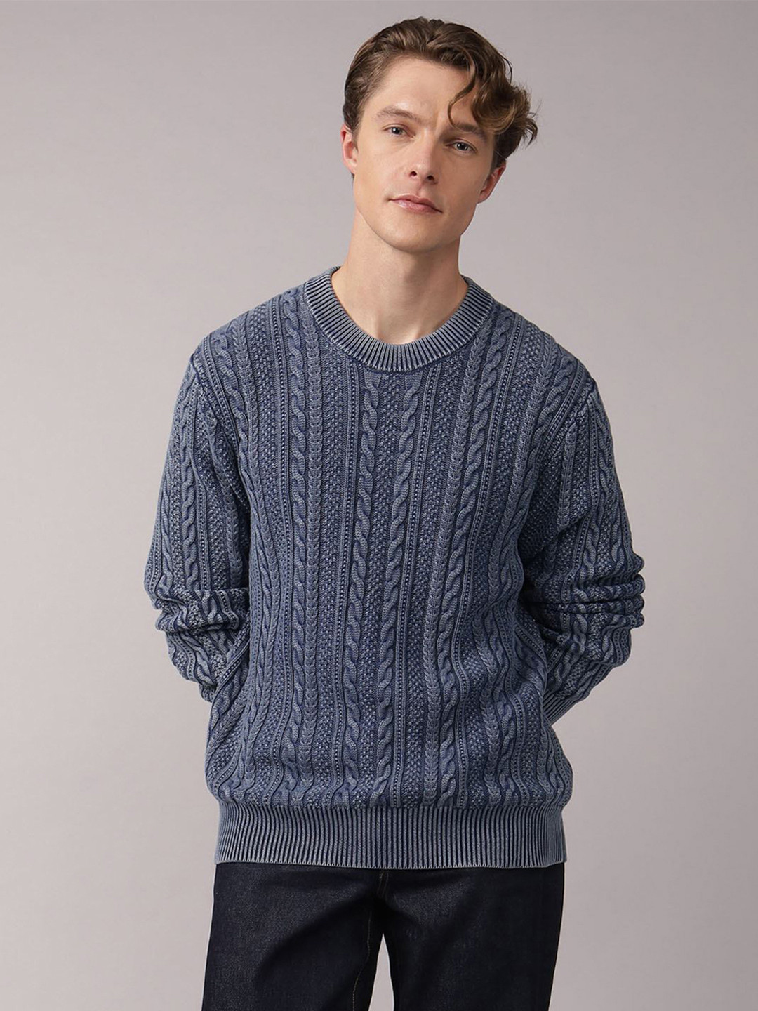 AMERICAN EAGLE OUTFITTERS Self Design Crew Neck Cotton Pullover Sweater