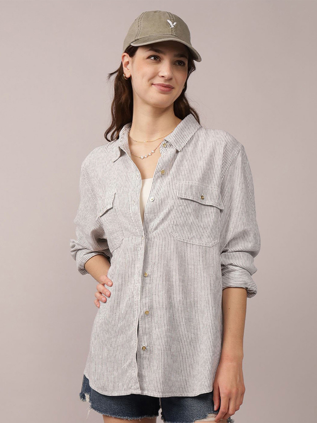 AMERICAN EAGLE OUTFITTERS Women Vertical Striped Casual Shirt