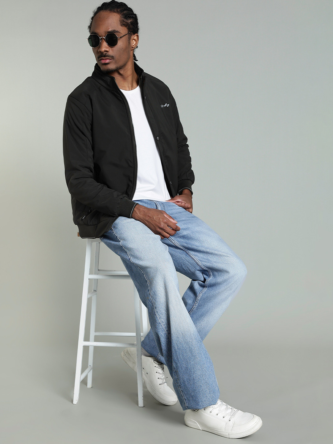 Roadking Men Mock Collar Typography Printed Reversible Sporty Jacket