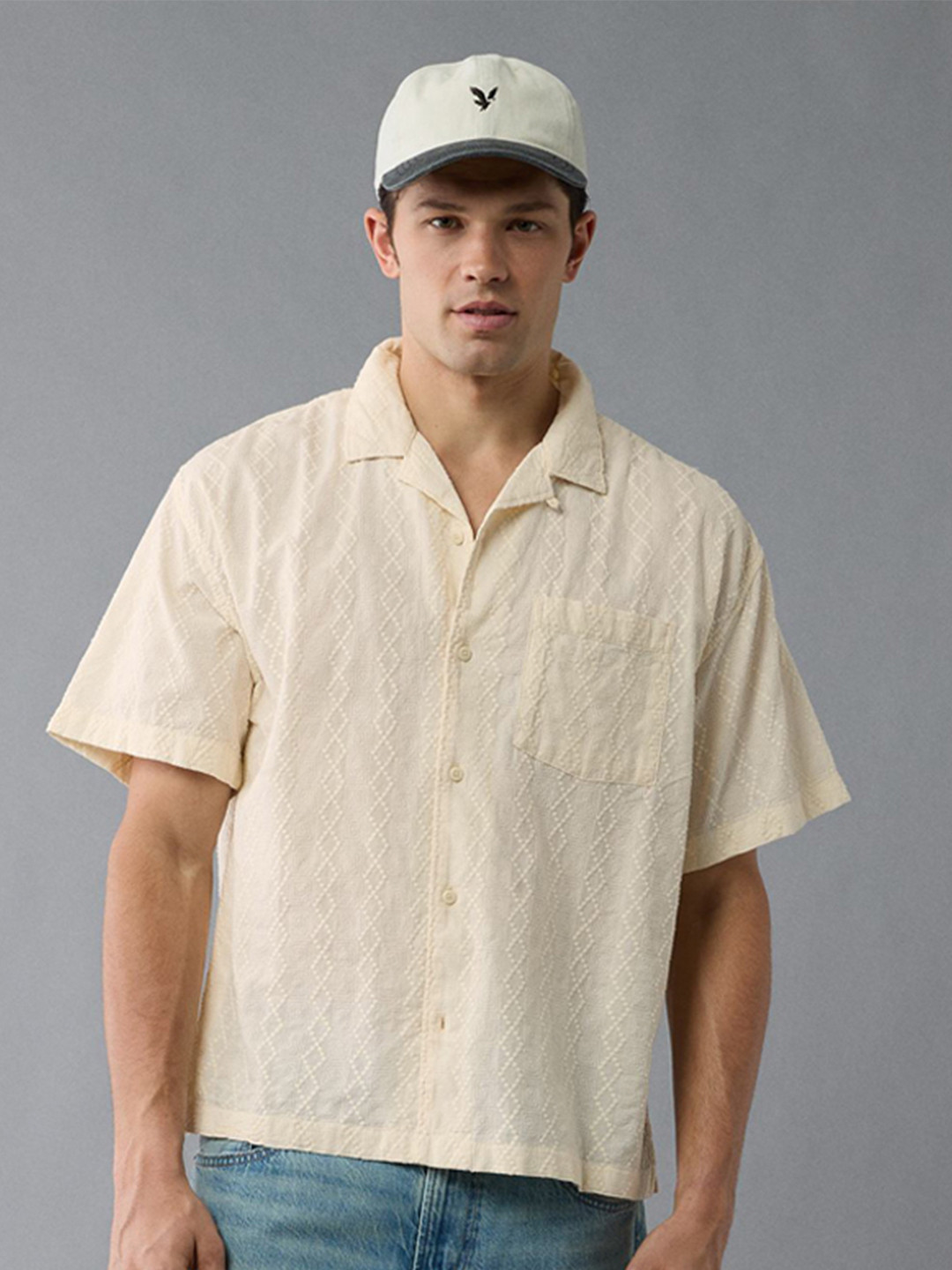 AMERICAN EAGLE OUTFITTERS Textured Spread Collar Cotton Casual Shirt