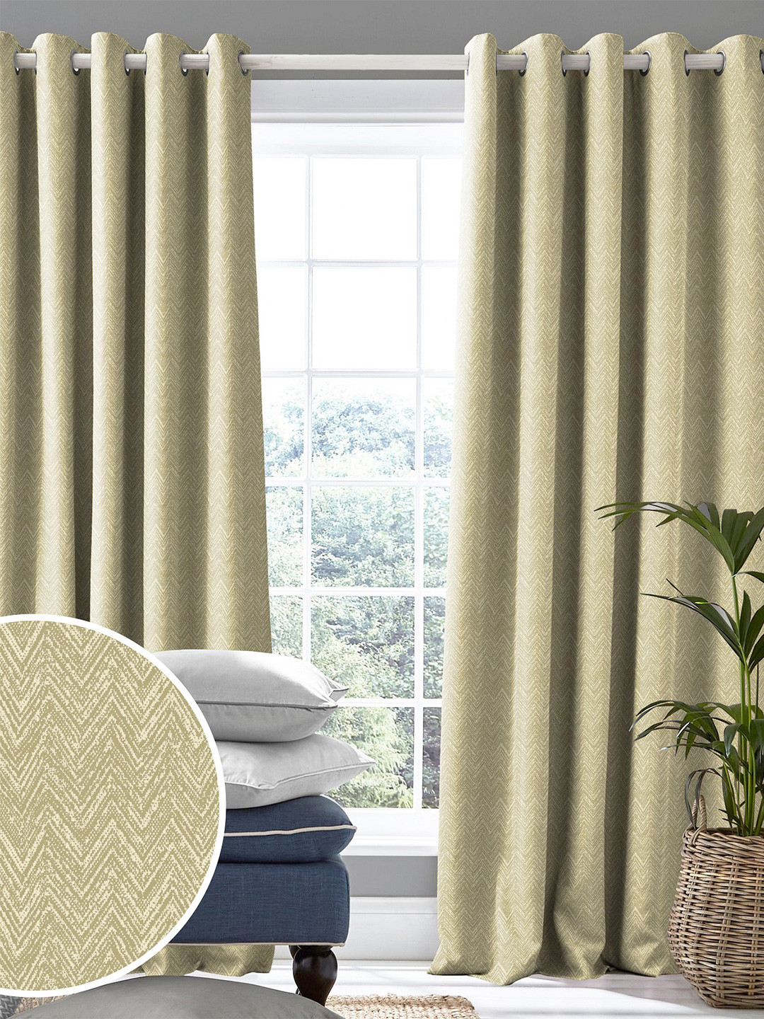 CASABLEU Green 2 Pieces Self Design Black Out Door Curtains