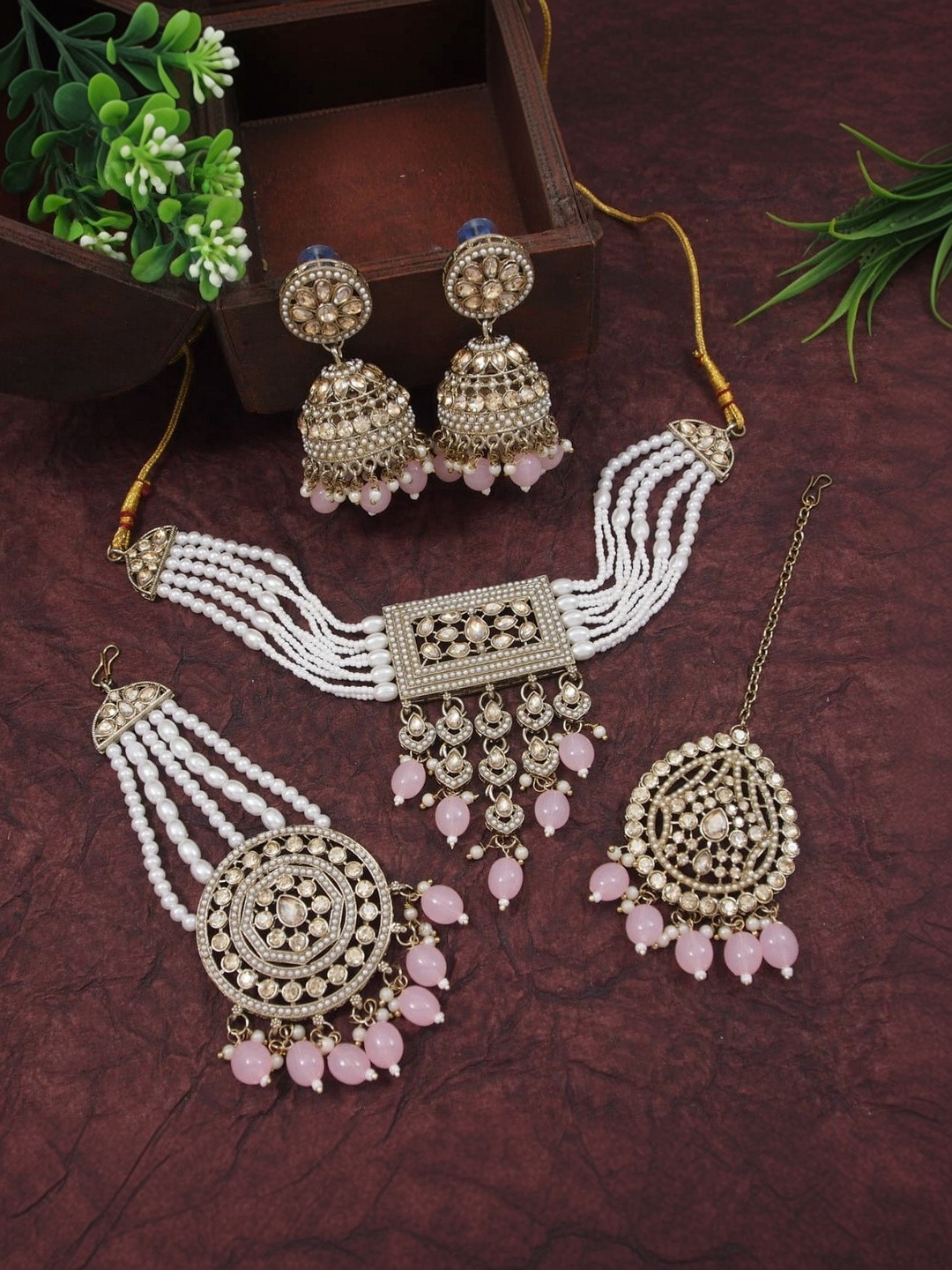 House of Pataudi Gold-Plated Kundan-Studded & Beaded Jewellery Set