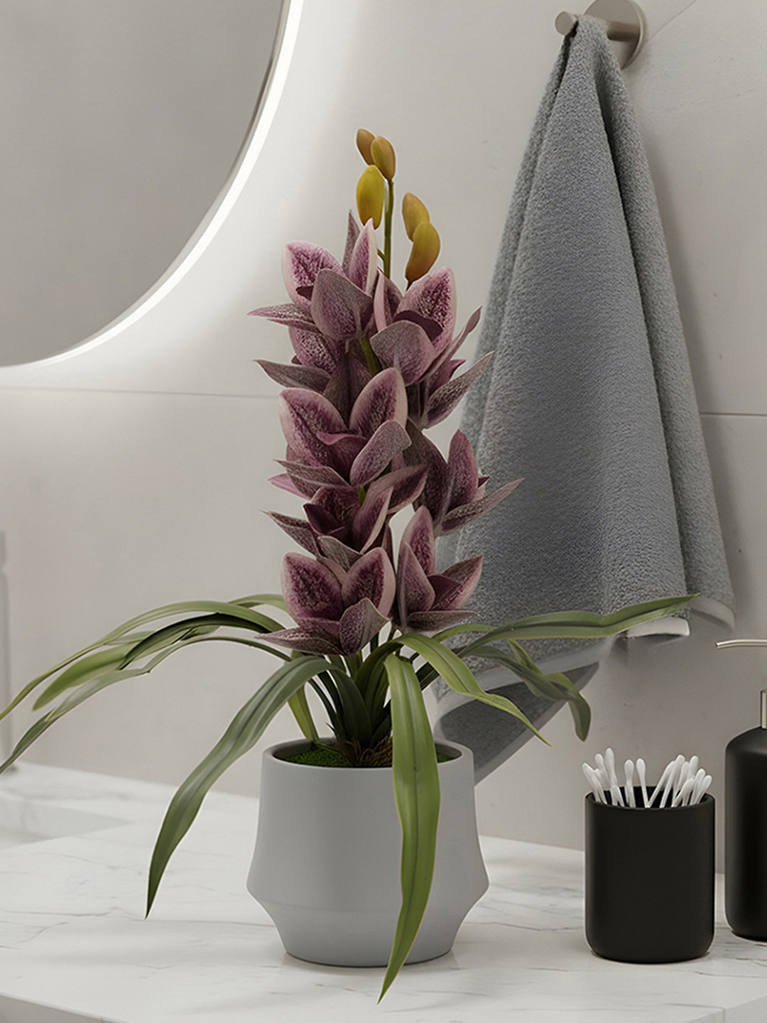 AARVI DECOR STUDIO Purple Orchid Artificial Flower With Pot