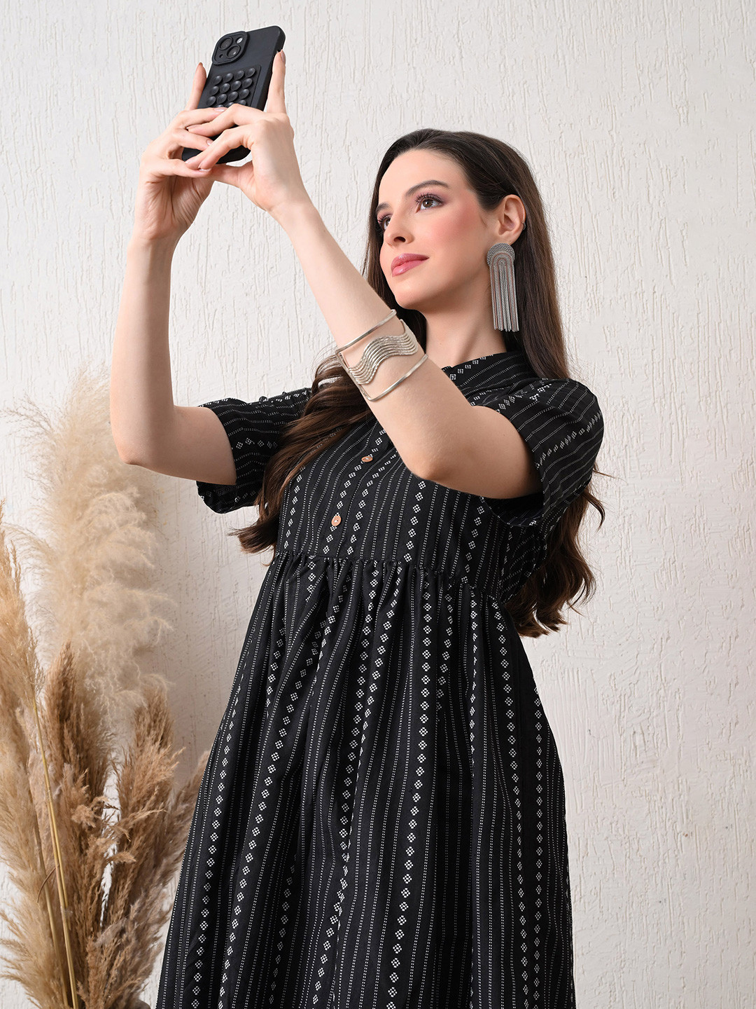 VCJ Striped A-Line Dress