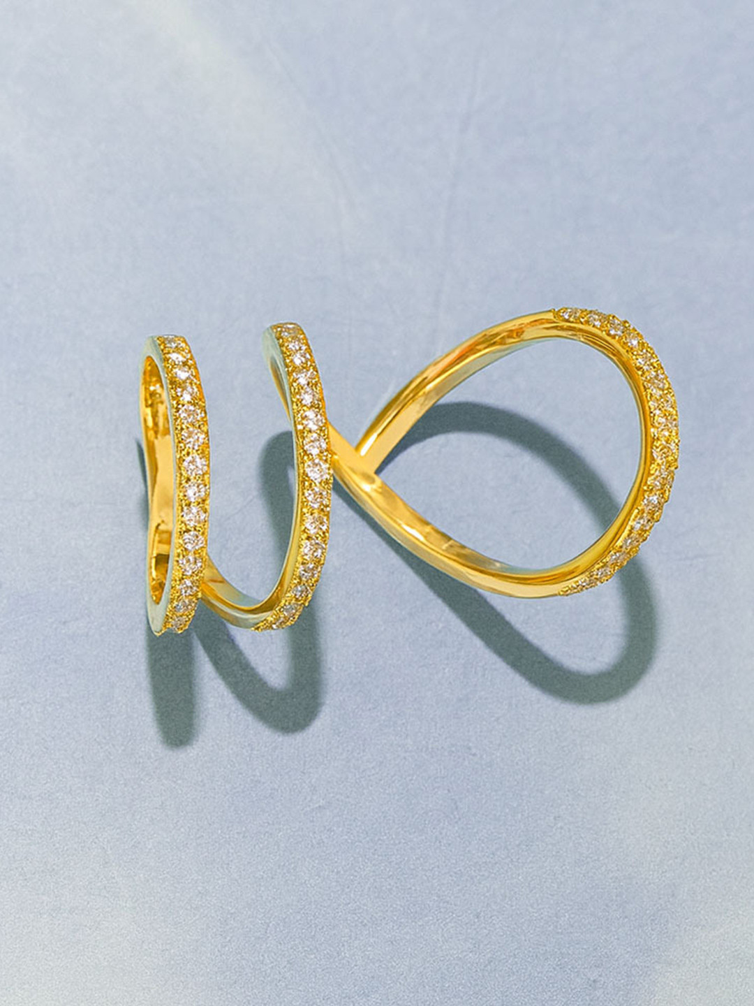 Amalfa Women Gold-Plated Cubic Zirconia Solene Sparkle Band Finger Ring