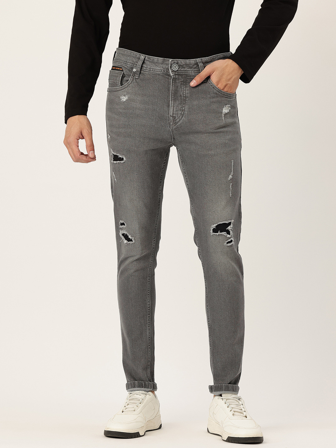 Integriti Men Skinny Fit Mid-Rise Low Distress Light Fade Stretchable Jeans