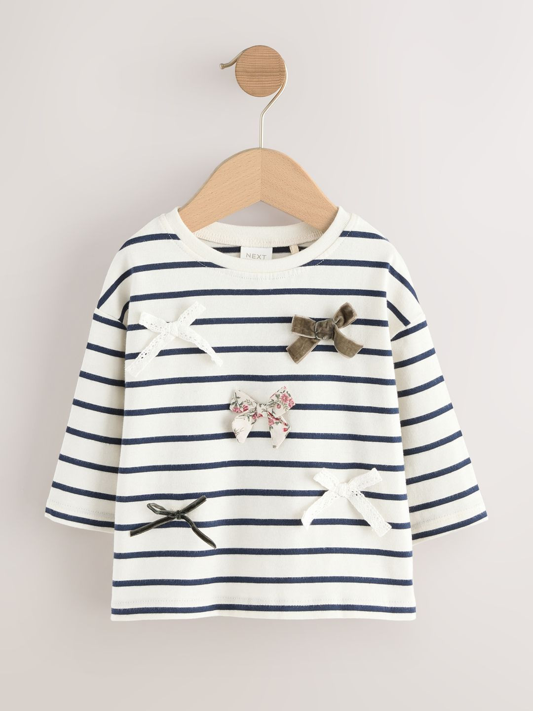 NEXT Girls Striped Drop-Shoulder Sleeves Pure Cotton Applique T-shirt