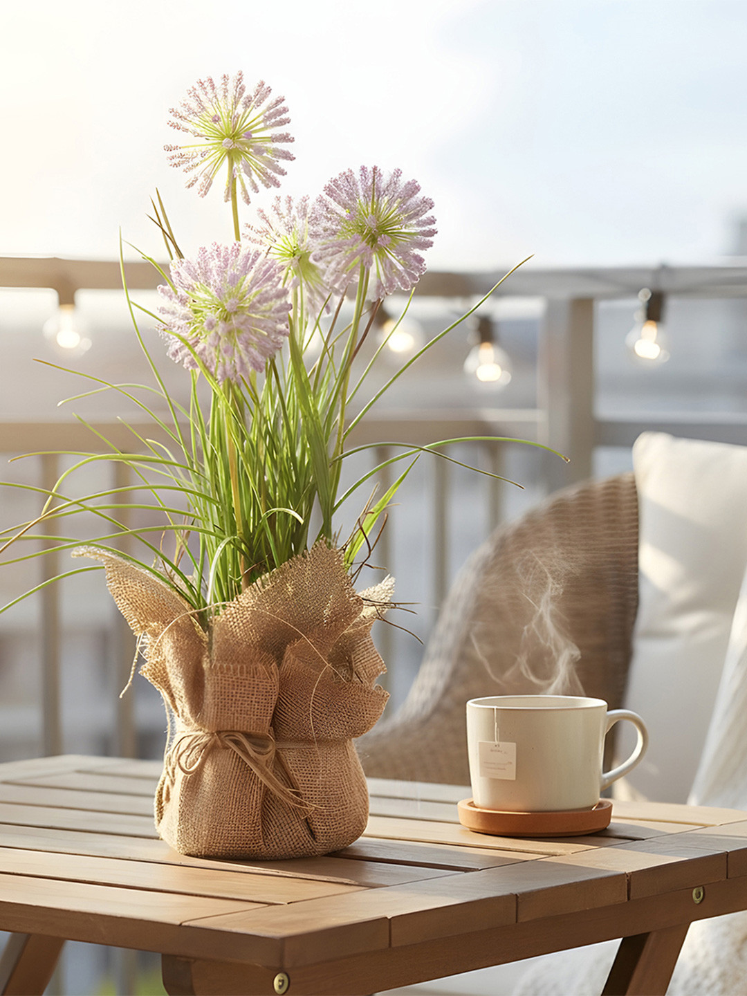 AARVI DECOR STUDIO Purple Artificial Lemon Flower With Pot