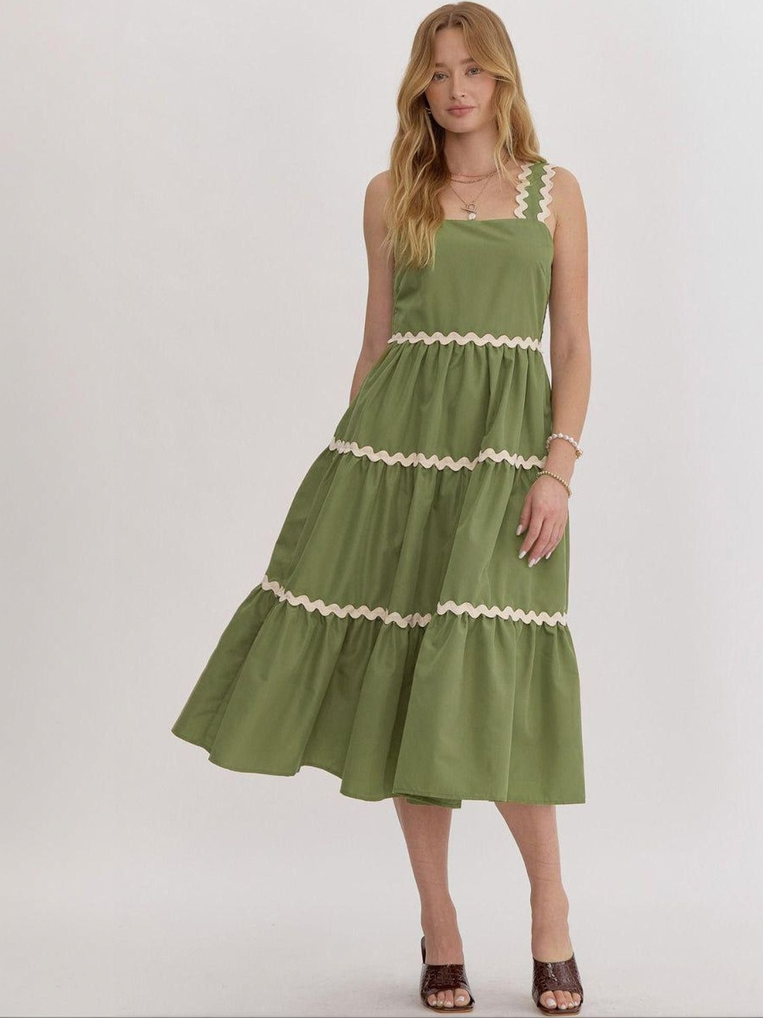 FIXOCRA Ruffled Crepe A-Line Midi Dress