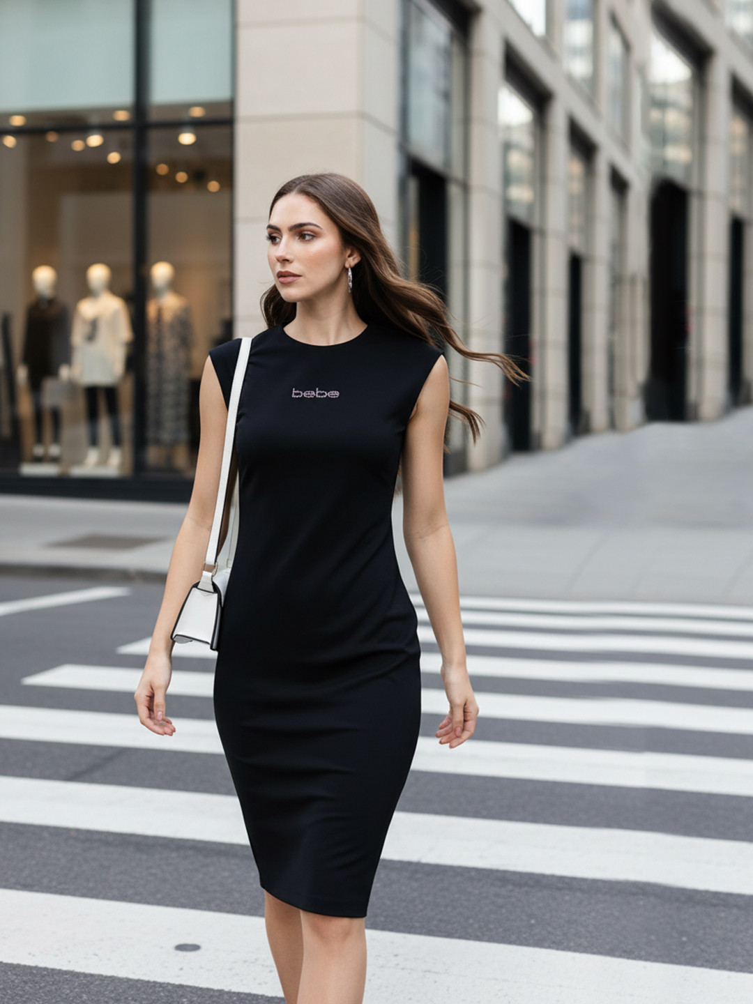 bebe Brand Logo Embellished Sheath Dress