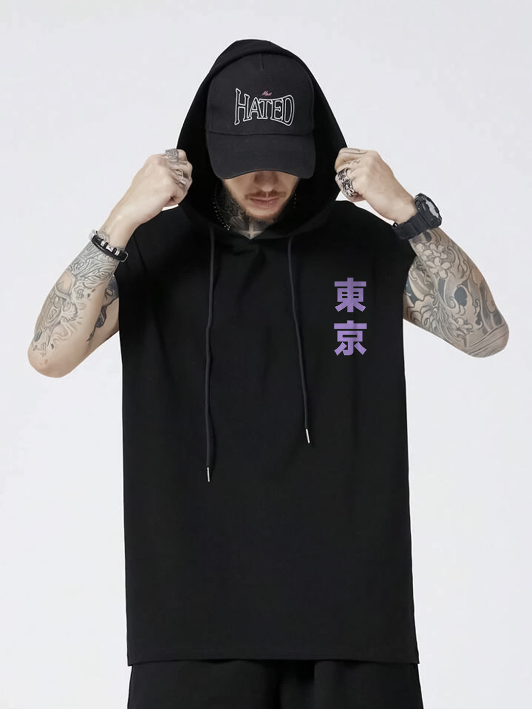 JUMPCUTS Typography Printed Hooded Slim Fit T-shirt