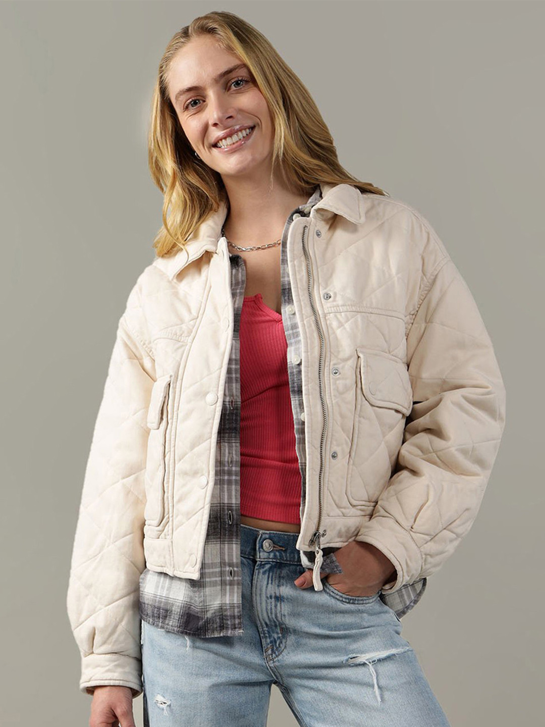 AMERICAN EAGLE OUTFITTERS Spread Collar Oversized Quilted Jacket
