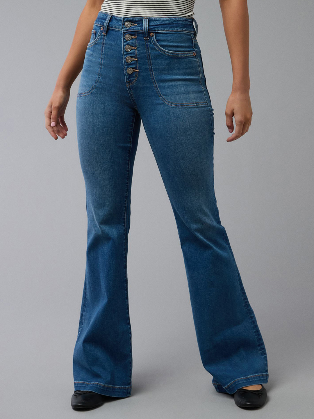 AMERICAN EAGLE OUTFITTERS Women Flared Button Fly High-Rise Jeans