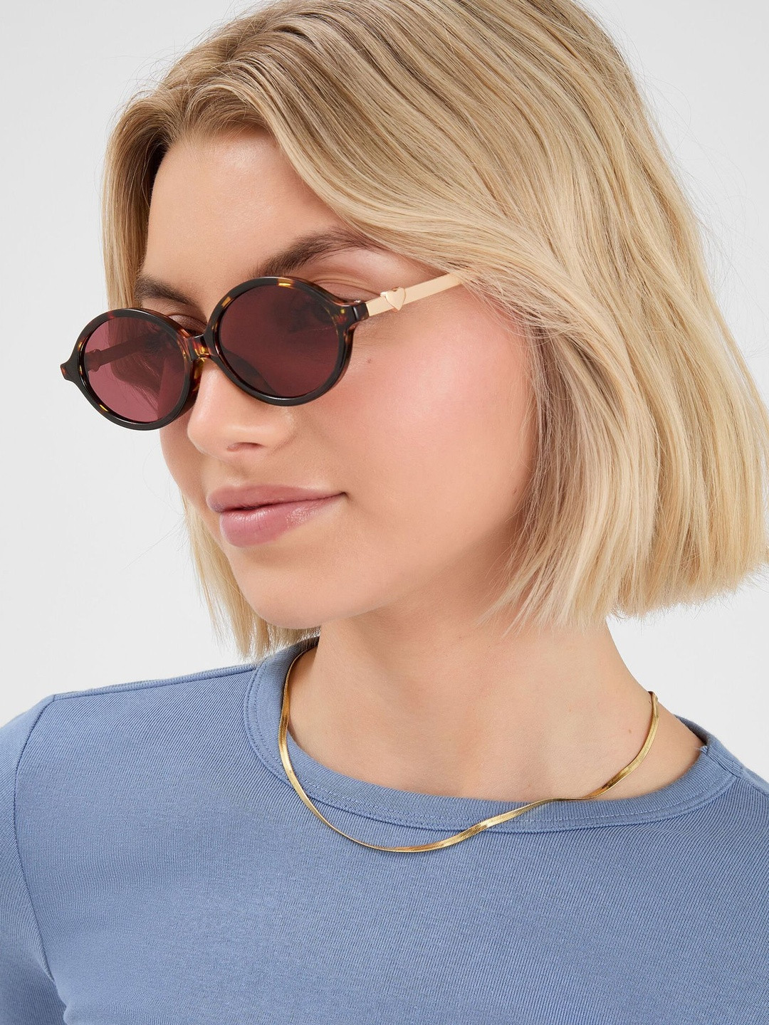 Accessorize Women Brown Lens & Gold-Toned Oval Sunglasses with