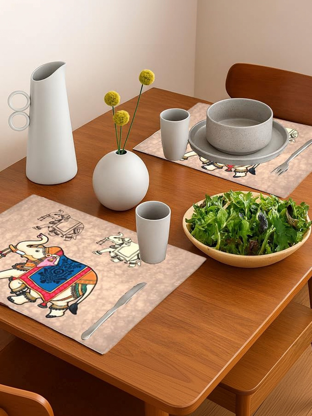 PRAKARTIK 2-Pcs Cream-Coloured & Blue Digital Printed Table Placemats