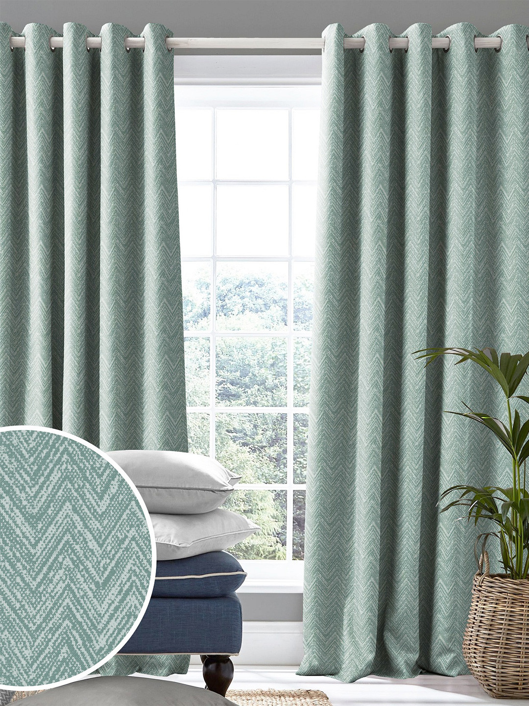 CASABLEU Green 2 Pieces Self Design Black Out Door Curtains