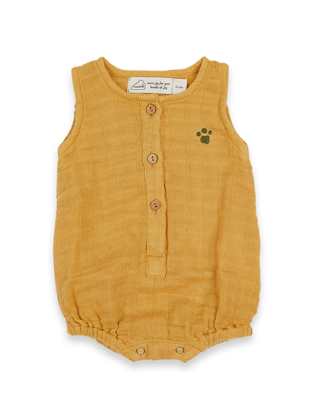 Masilo Infant Kids Mustard Yellow Self-Designed Organic Cotton Rompers