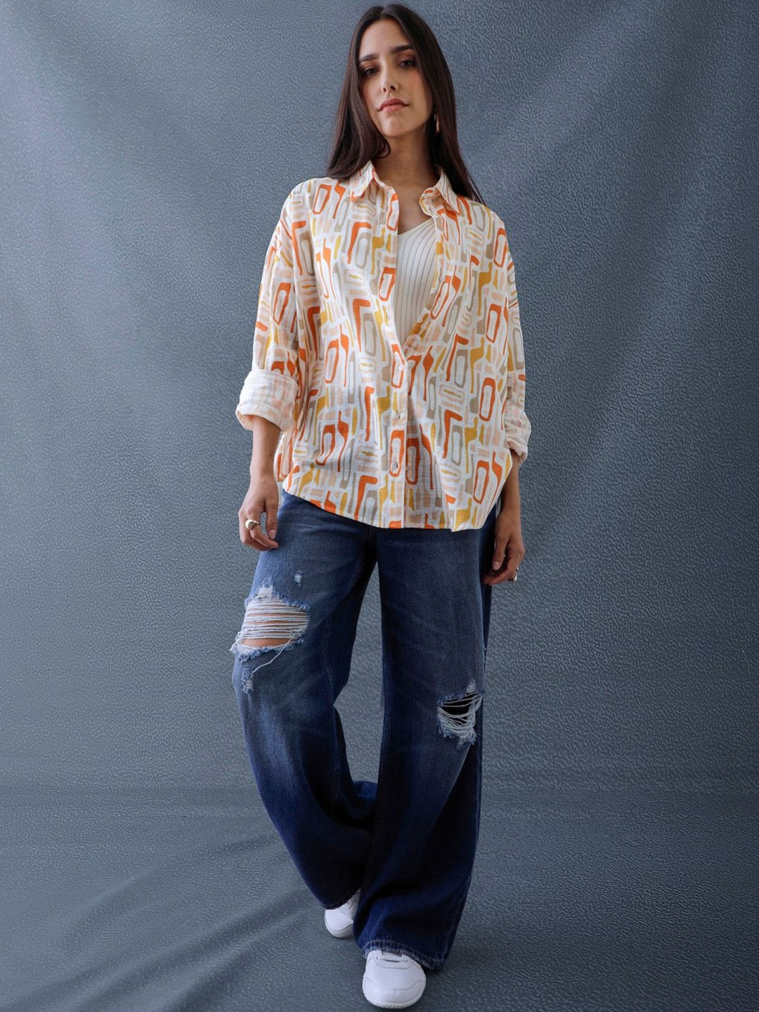 VOLTEDGE Women Oversized Cotton Casual Shirt