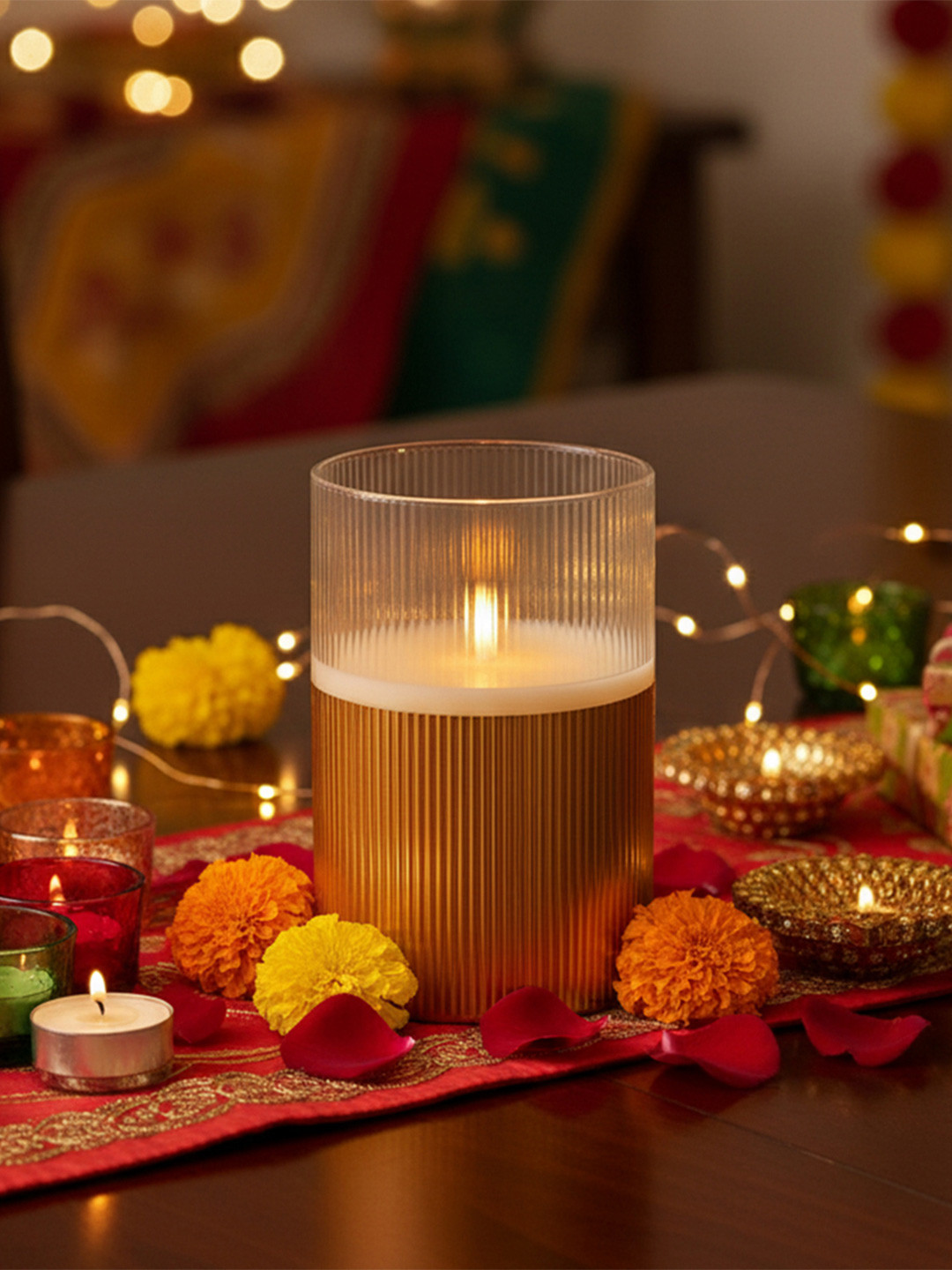 AARVI DECOR STUDIO Gold-Toned & White Round Tea Light Candle