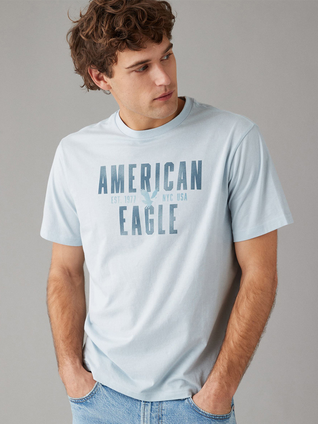 AMERICAN EAGLE OUTFITTERS Typography Printed Round Neck Short Sleeves Cotton T-shirt