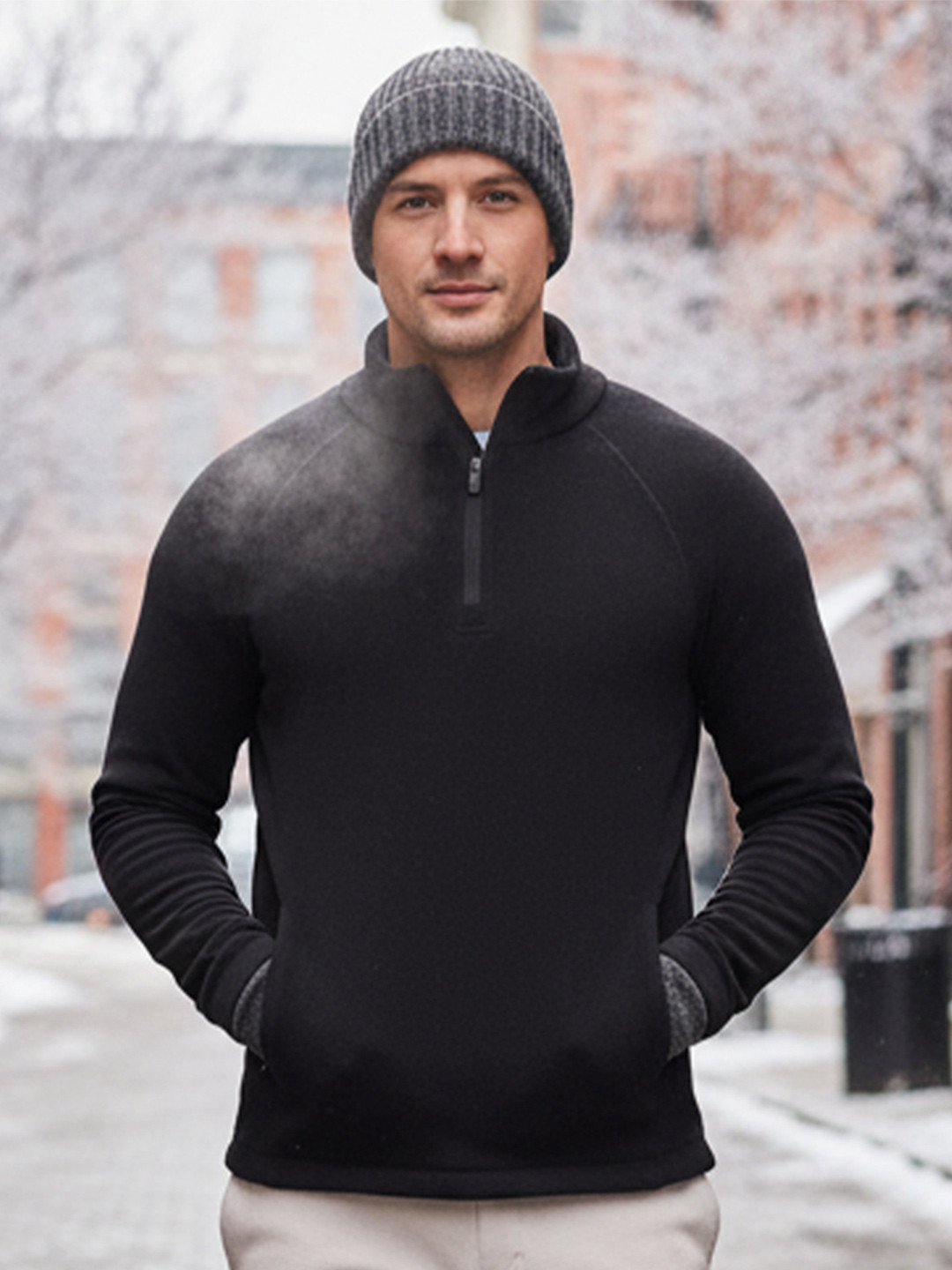 BOLDFIT Men Half Zipper High Neck Fleece Sweatshirt