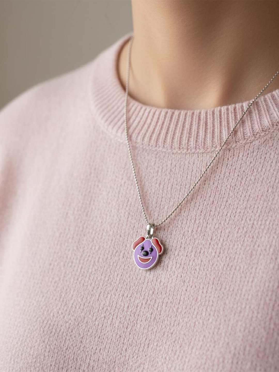 925 SILLER 925 Sterling Silver Rhodium-Plated Joker Pendant With Chain