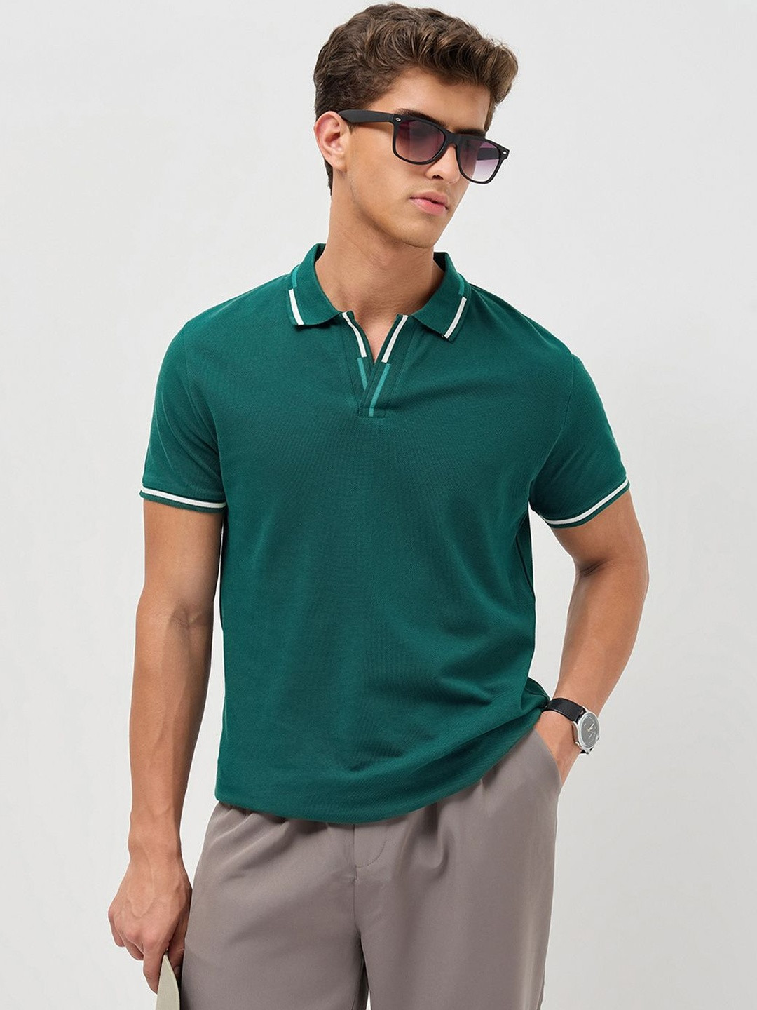 Urbano Fashion Men's Teal Green Solid Regular Fit Half Sleeve Cotton Polo T-Shirt