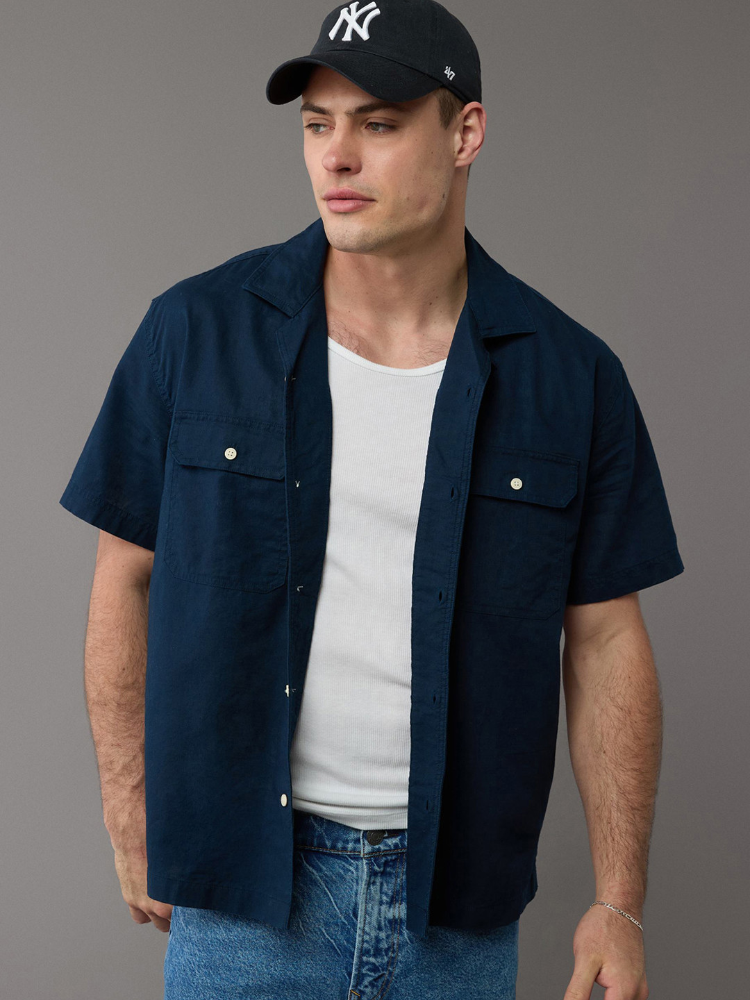 AMERICAN EAGLE OUTFITTERS Linen Blend Poolside Casual Shirt