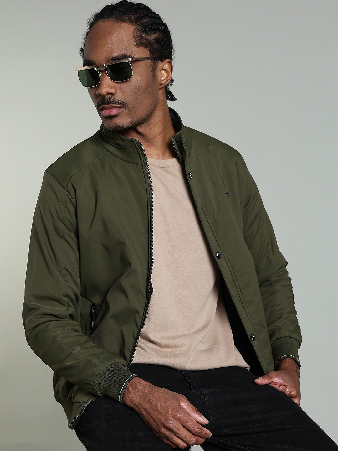 Roadking Men Mock Collar Solid Reversible Sporty Jacket
