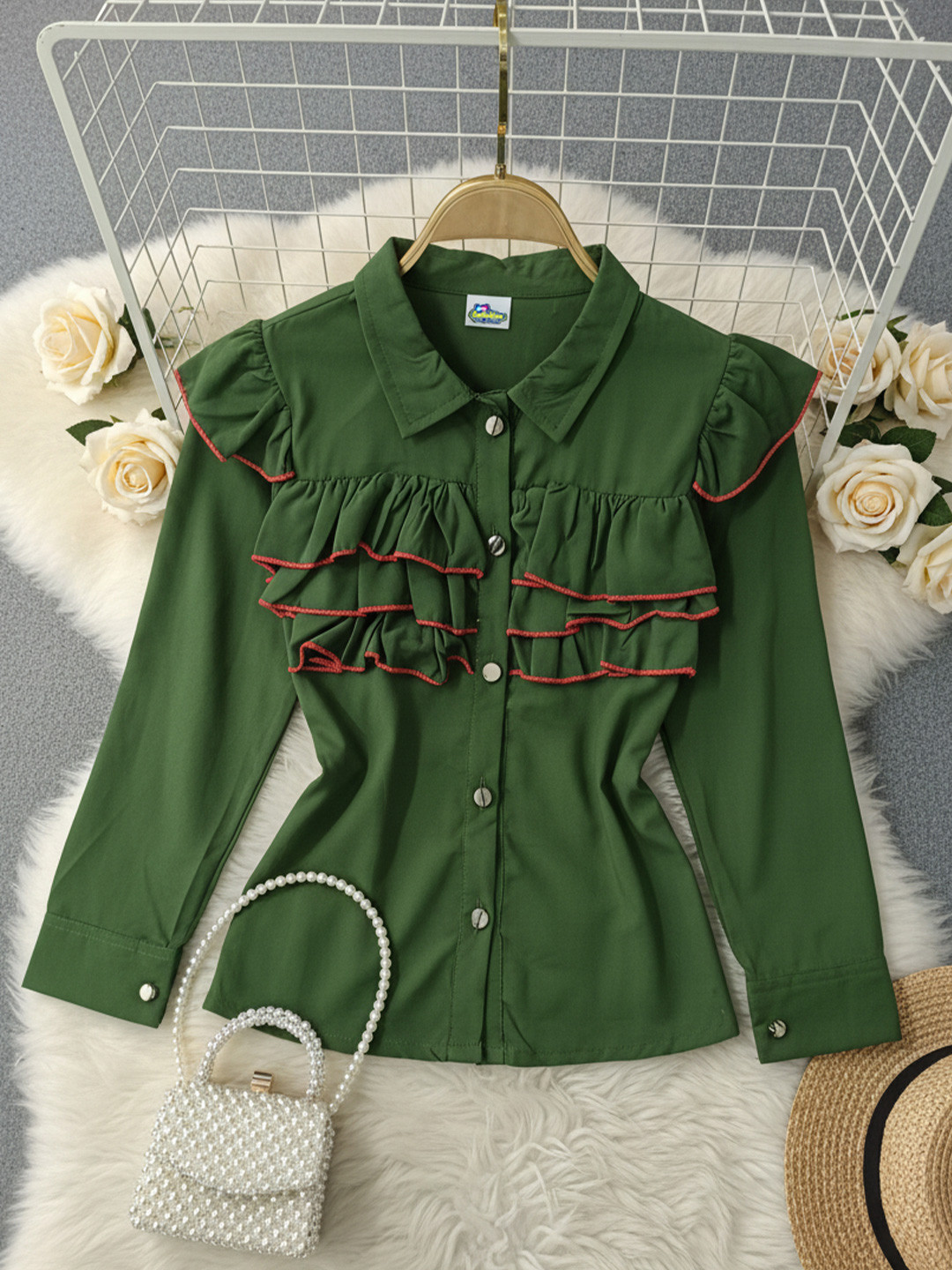 Cutiekins Girls Shirt Collar Ruffles Shirt Style Top
