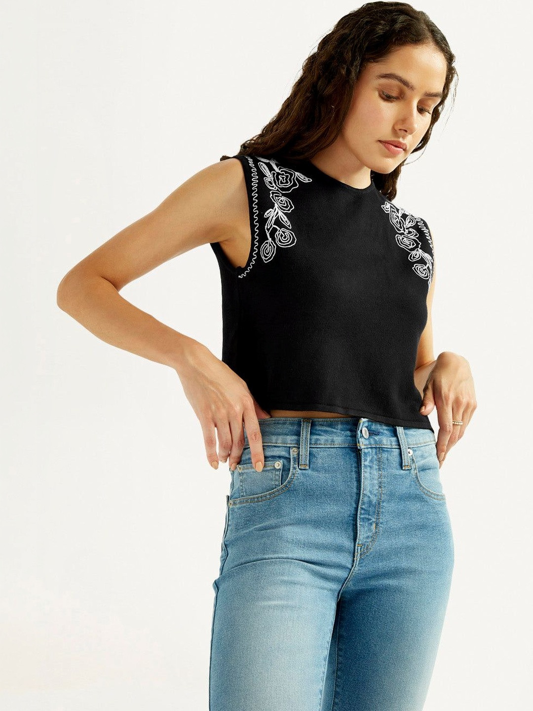 Levis Floral Embroidered Crop Top