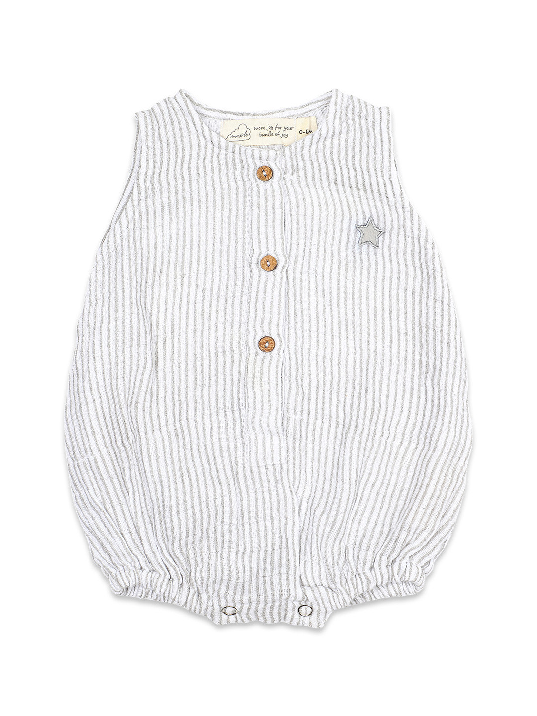 Masilo Infant Kids White & Grey Striped Pure Organic Cotton Romper