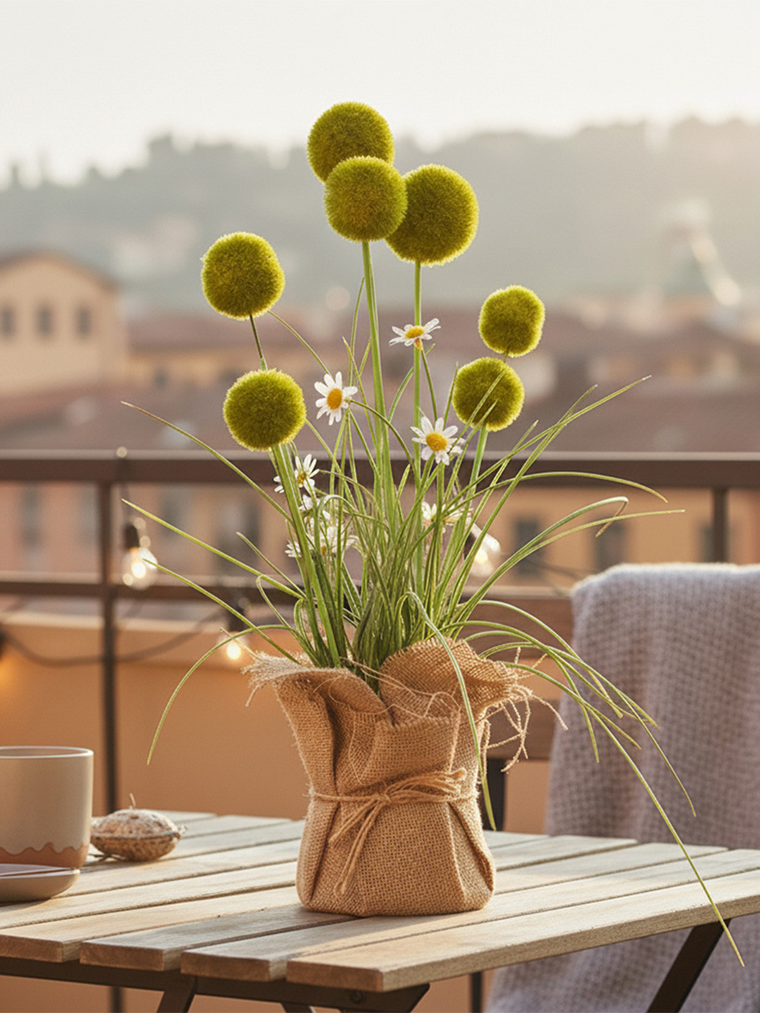 AARVI DECOR STUDIO Green Artificial Dandelion Flower With Pot