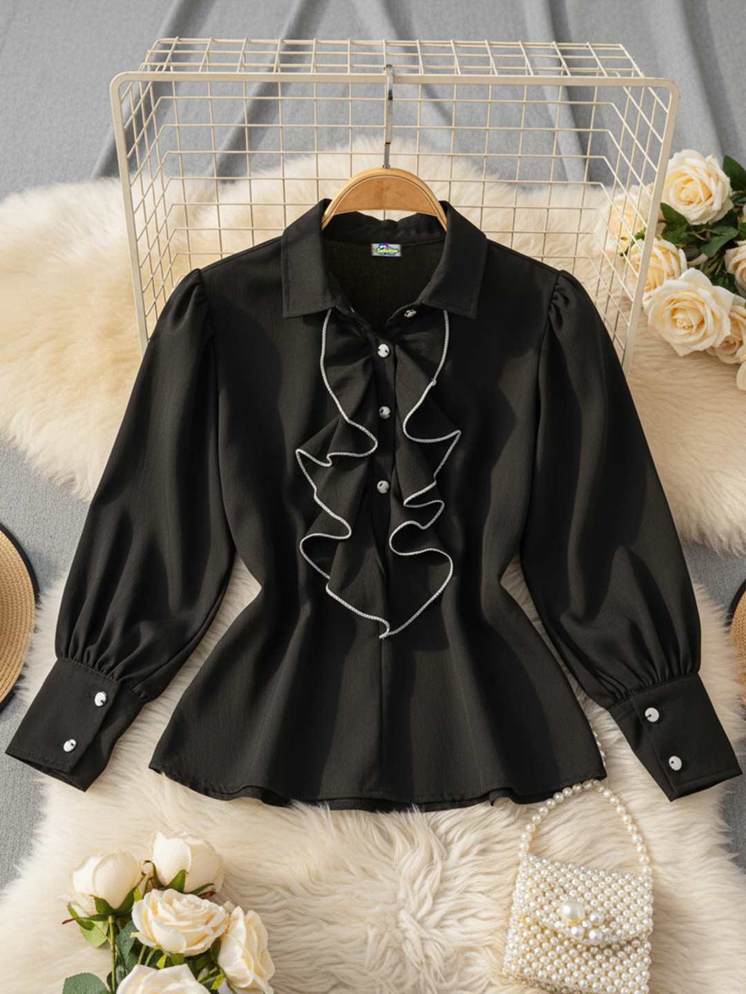 Cutiekins Girls Ruffles Shirt Collar Cuffed Sleeves Shirt Style Top