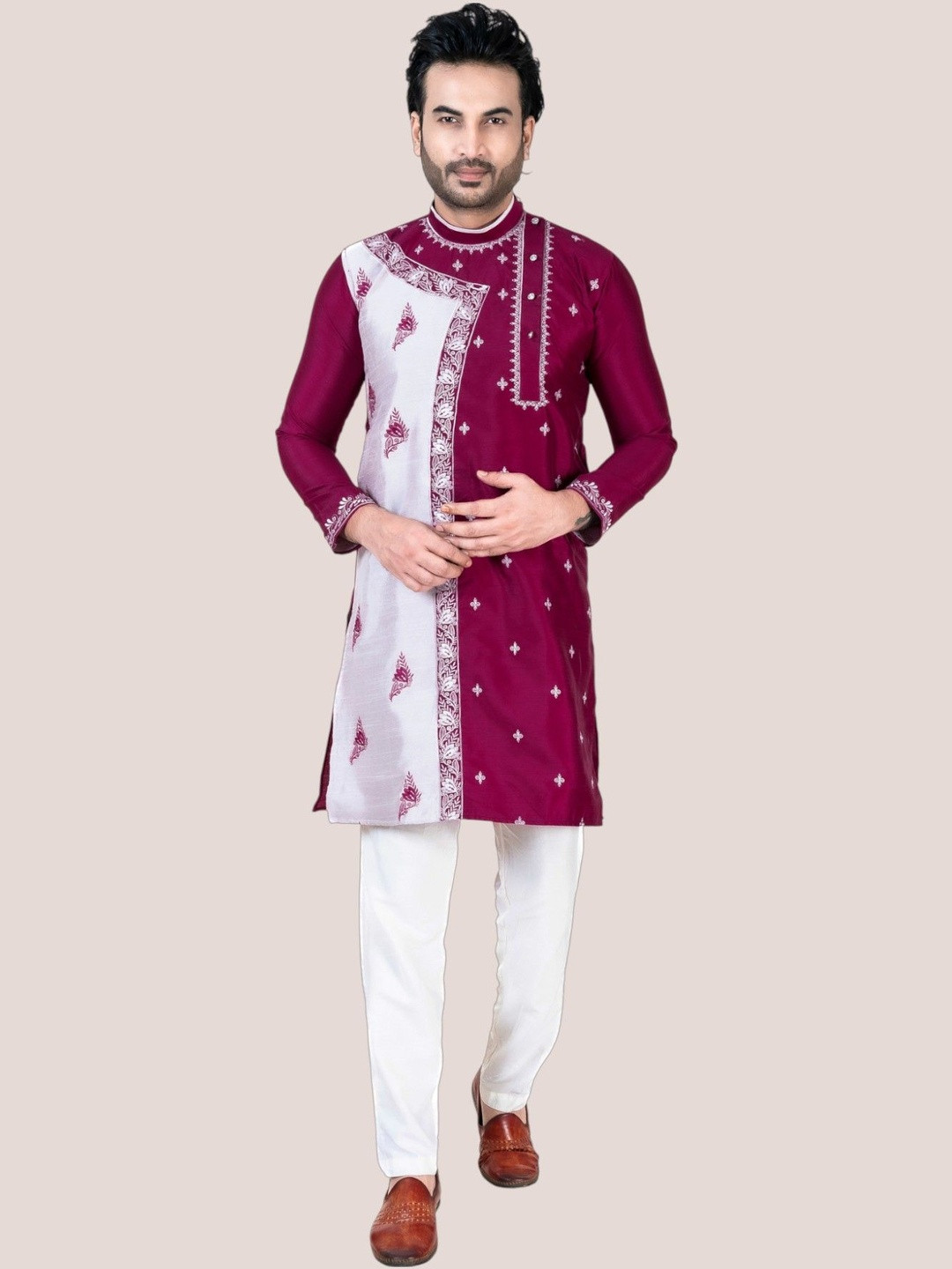 FRANSCART Men Embroidered Flared Sleeves Kurta