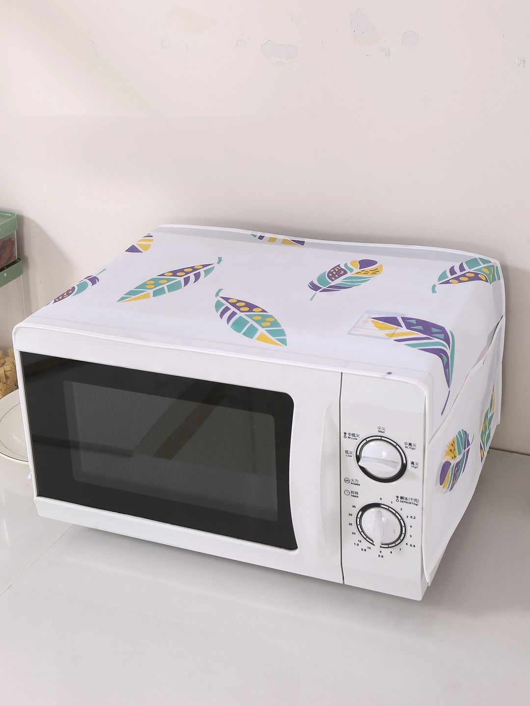 HOKIPO Boho Feathers PEVA Waterproof Microwave Oven Cover - 85x35 cm