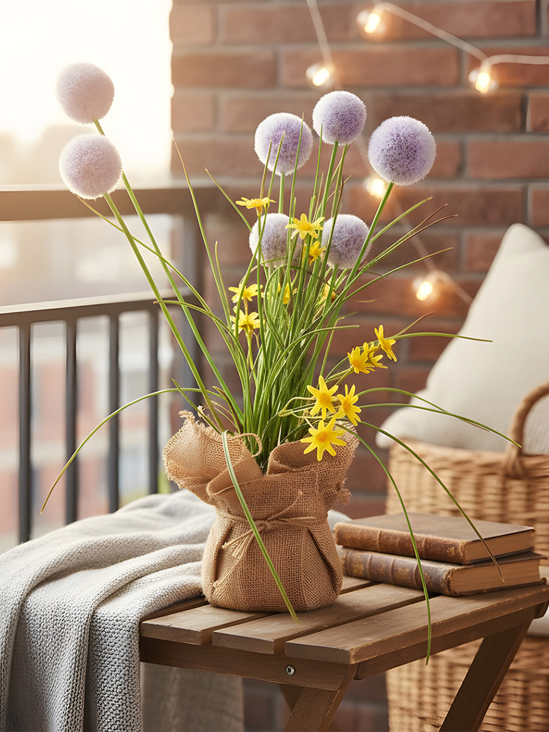 AARVI DECOR STUDIO Purple 1 Pieces Artificial Flower With Pot
