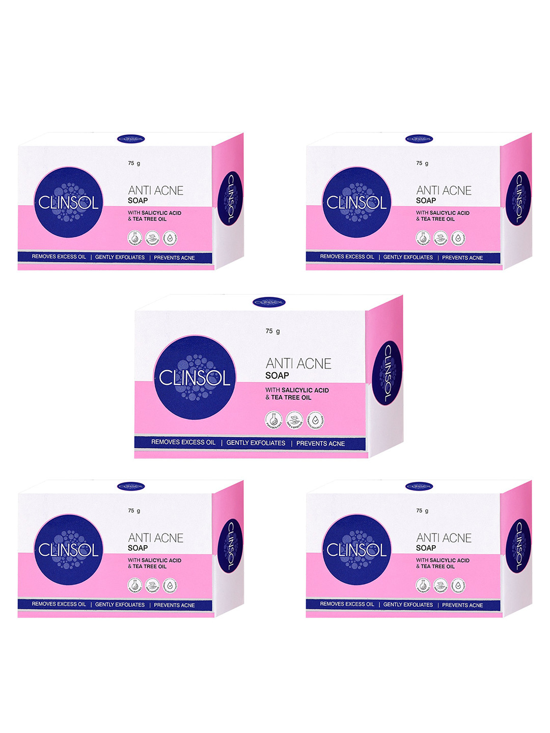 Leeford Set Of 5 Clinsol Anti Acne Soap - 75 g Each