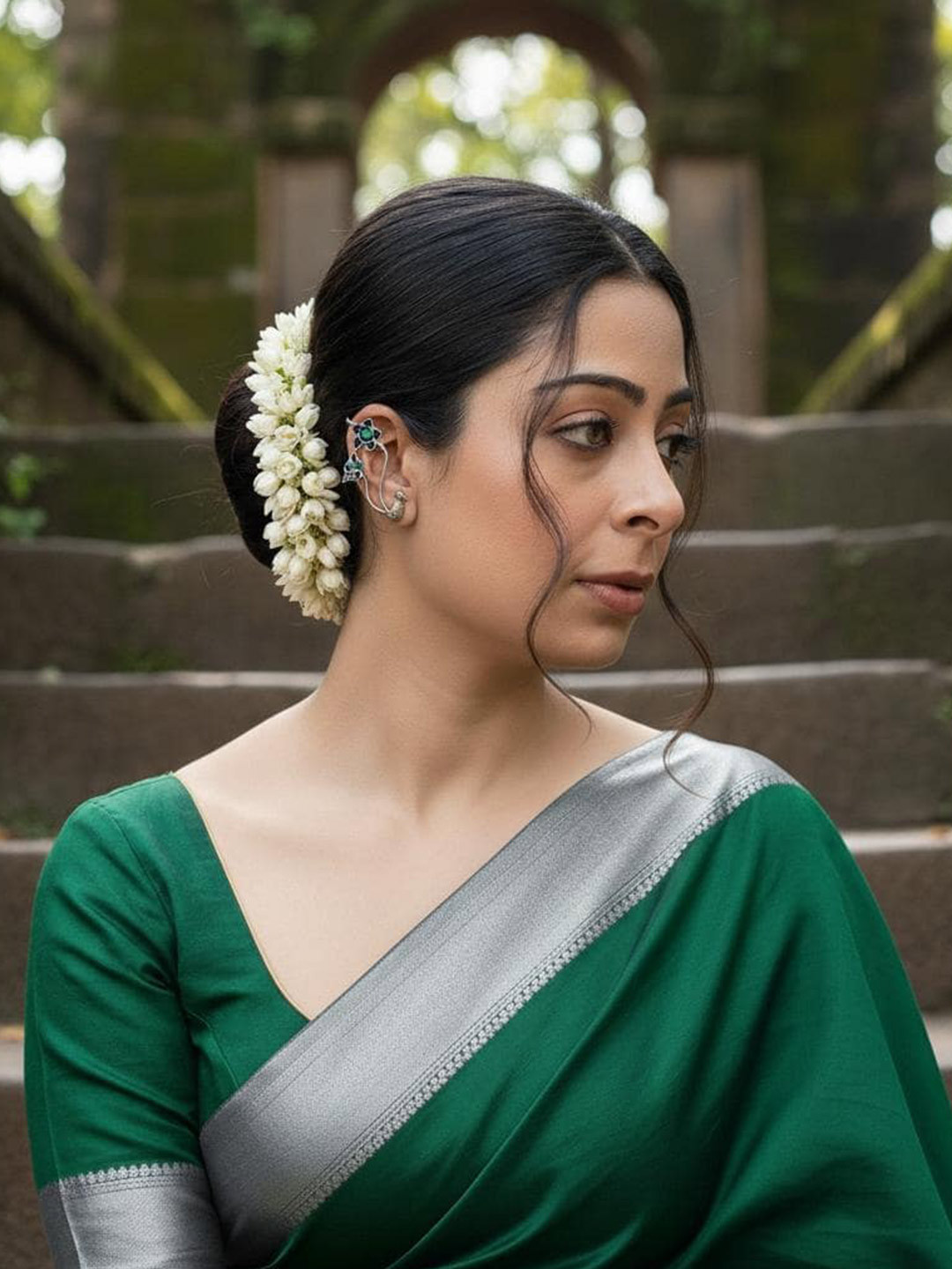 FIROZA Taruni Artificial Stones Studded Peacock Shaped Oxidised Ear Cuffs