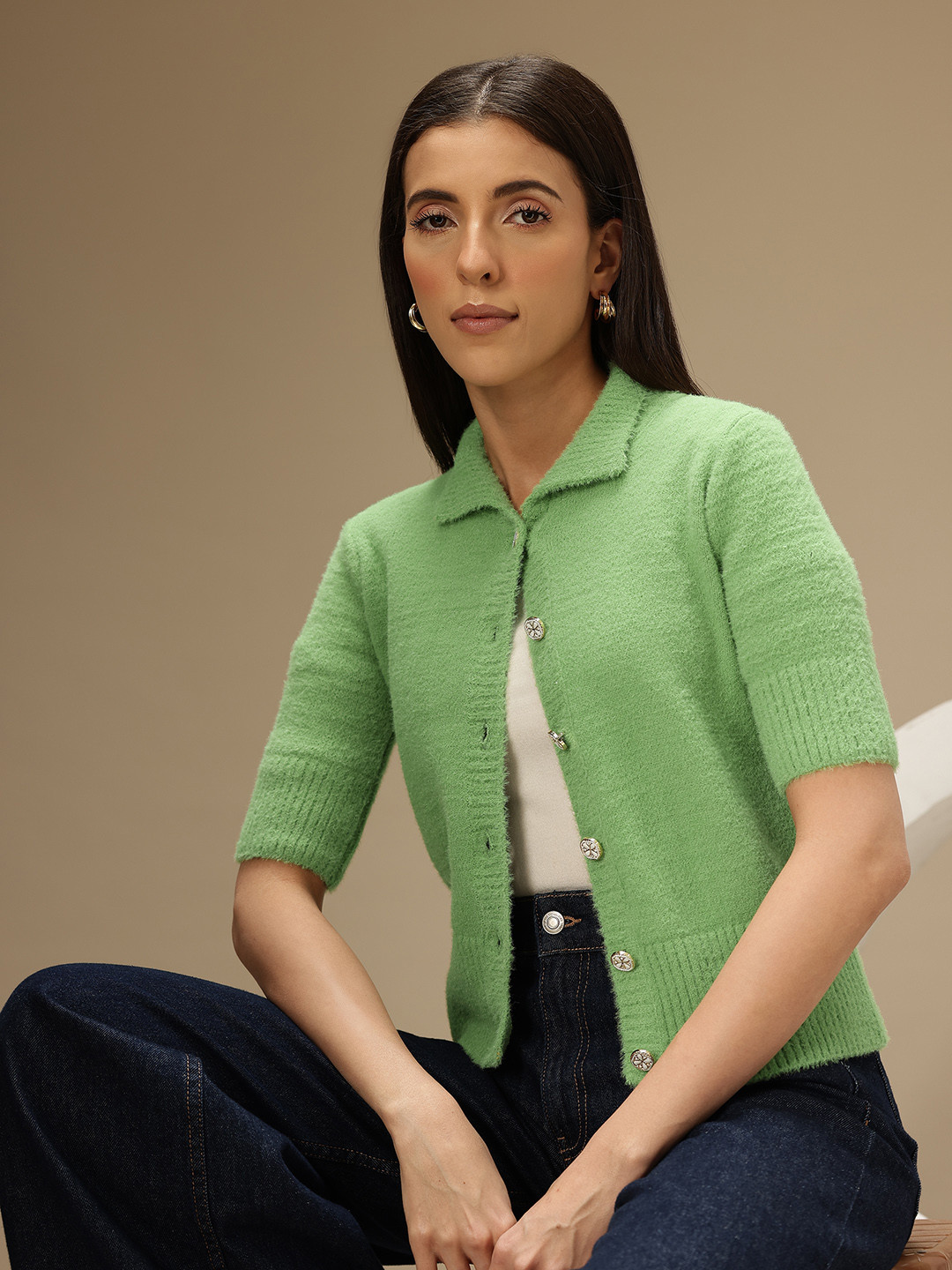 Chemistry Spread Collar Knitted Cardigan