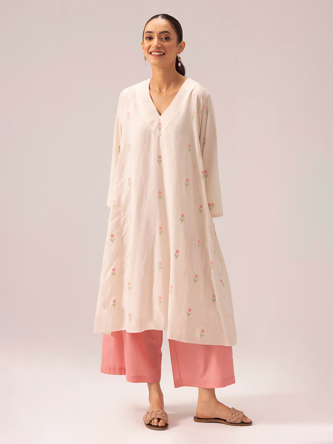 GoSriKi Floral Printed Anarkali Kurta With Palazzos