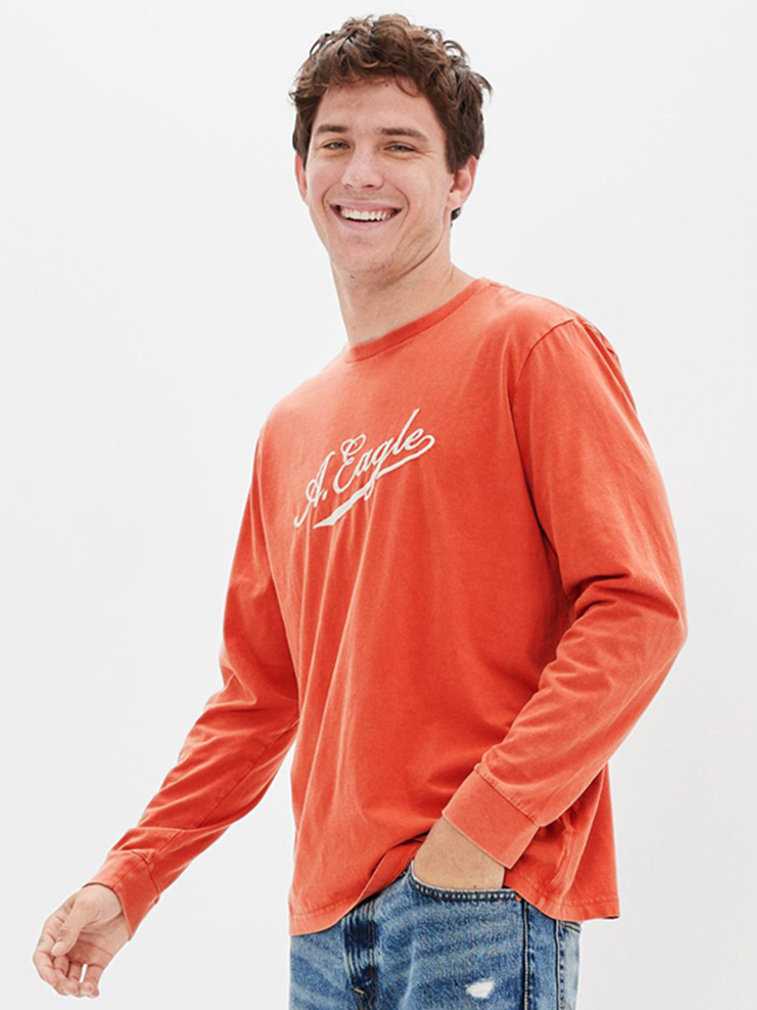 AMERICAN EAGLE OUTFITTERS Men Coral Typography Printed Pure Cotton T-shirt