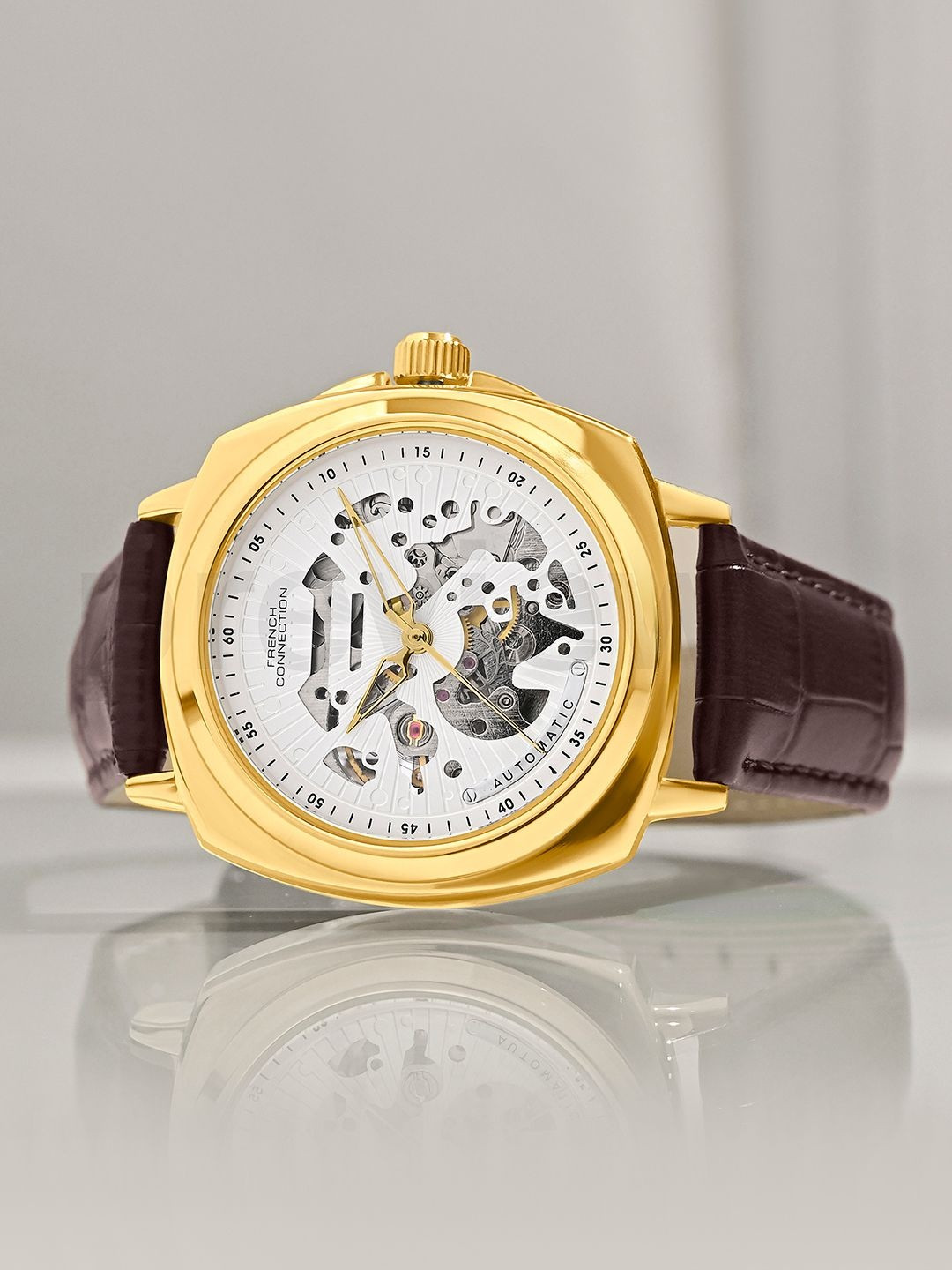French Connection Men Skeleton Dial & Leather Straps Analogue Automatic Motion Powered Watch FCA03-7