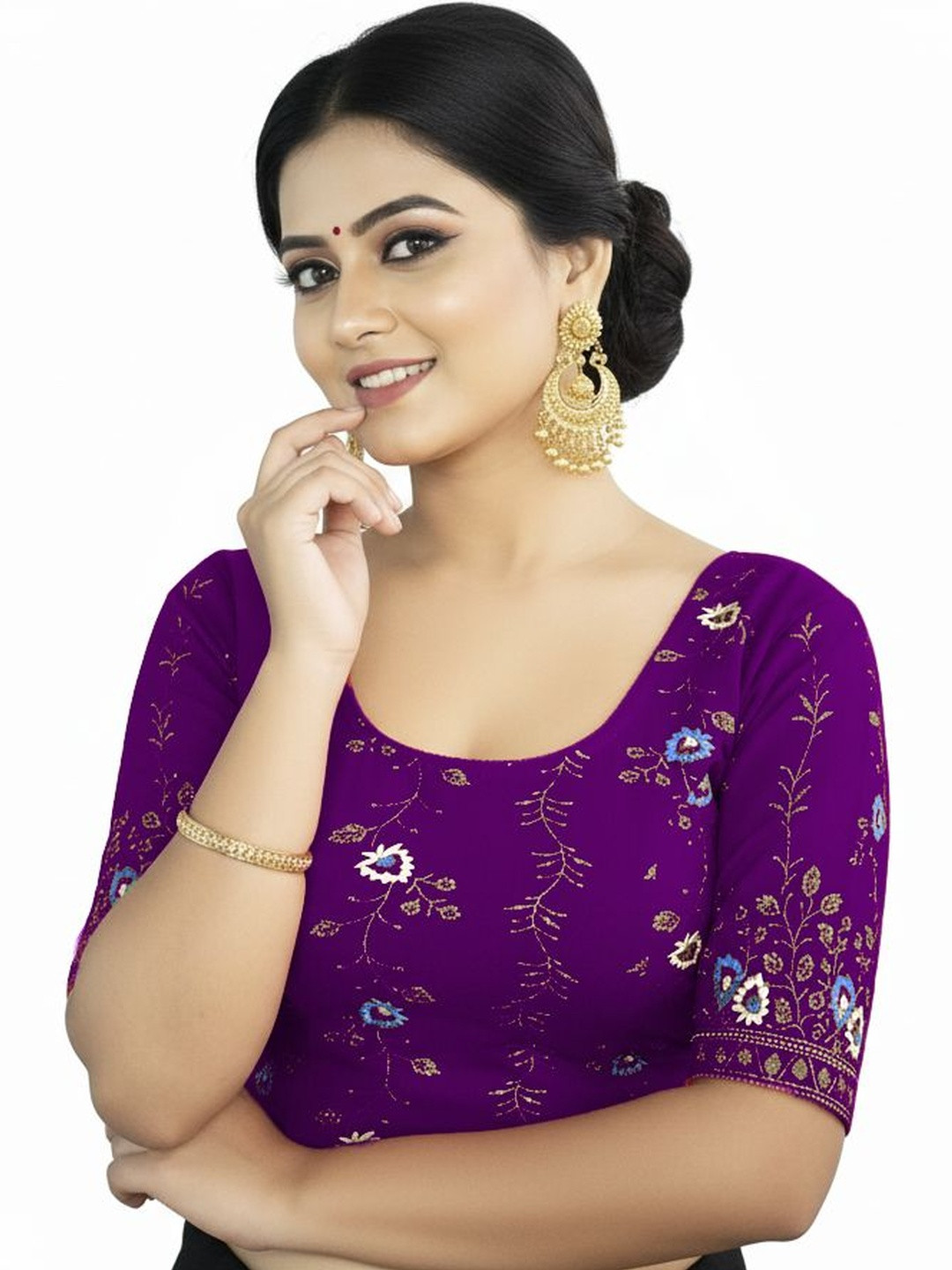 PU FASHION Embellished Round Neck Saree Blouse
