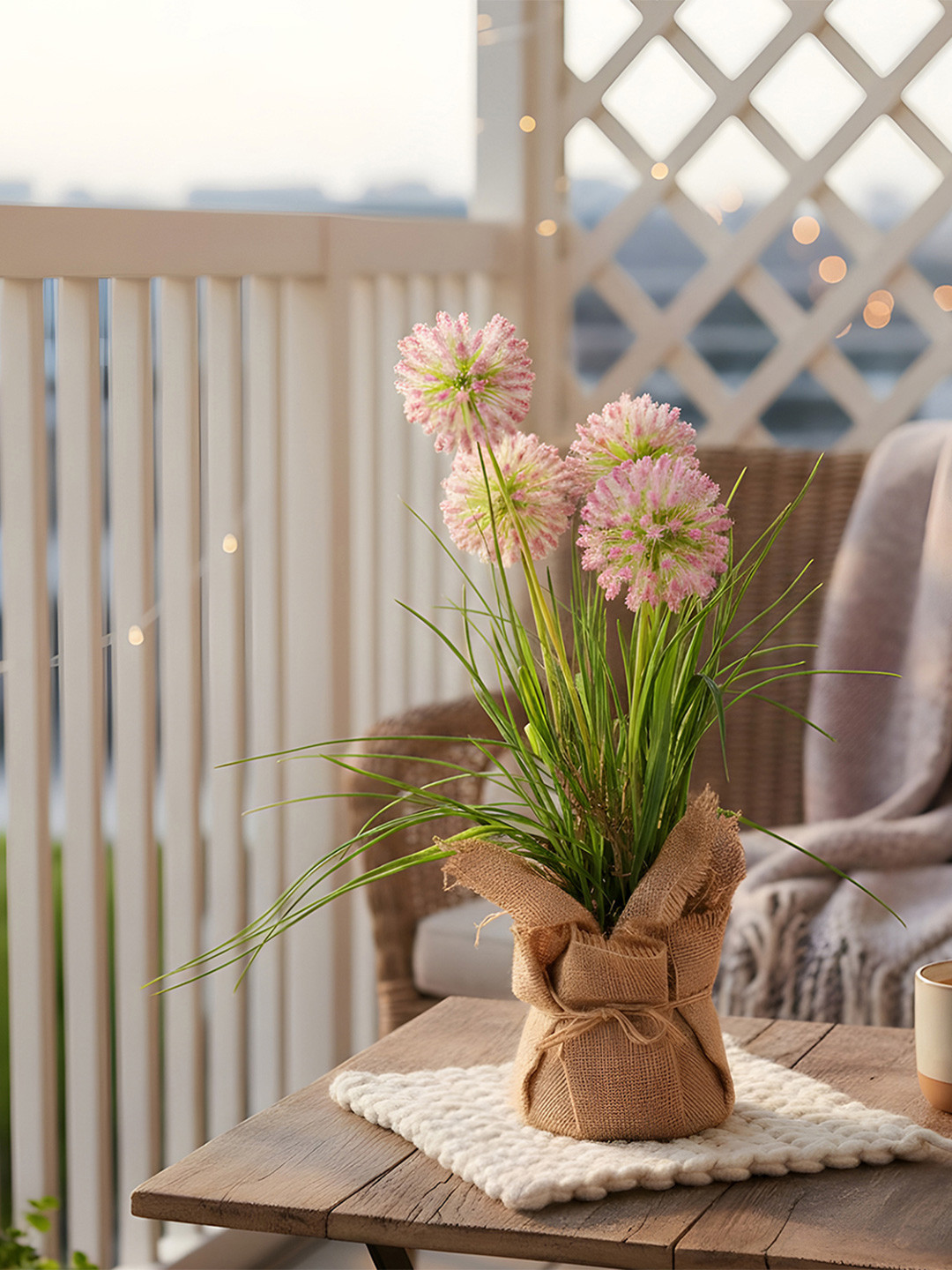 AARVI DECOR STUDIO Pink Faux Allium Flower Arrangement